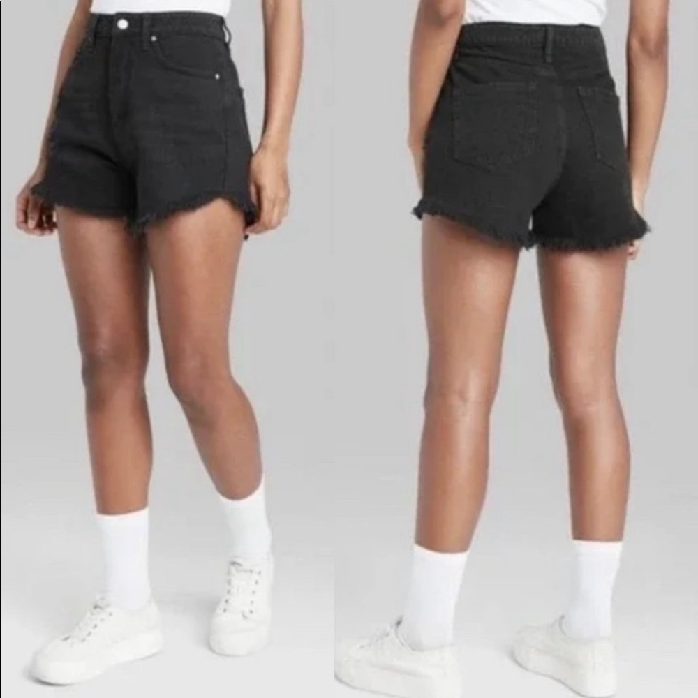 Wild Fable Super High Ride Button Fly Raw Hem Fade Black Denim Shorts